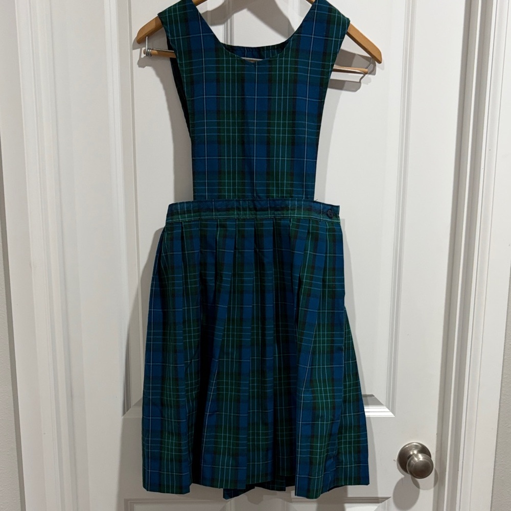 Blue and Green Plaid Pinafore uniform Dress
